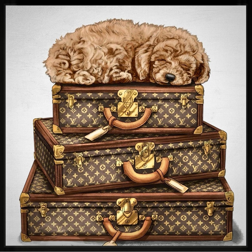 Dogs & LV suitcases~ “ Luxury & Leisure @ its Best” fashion glam wall art print